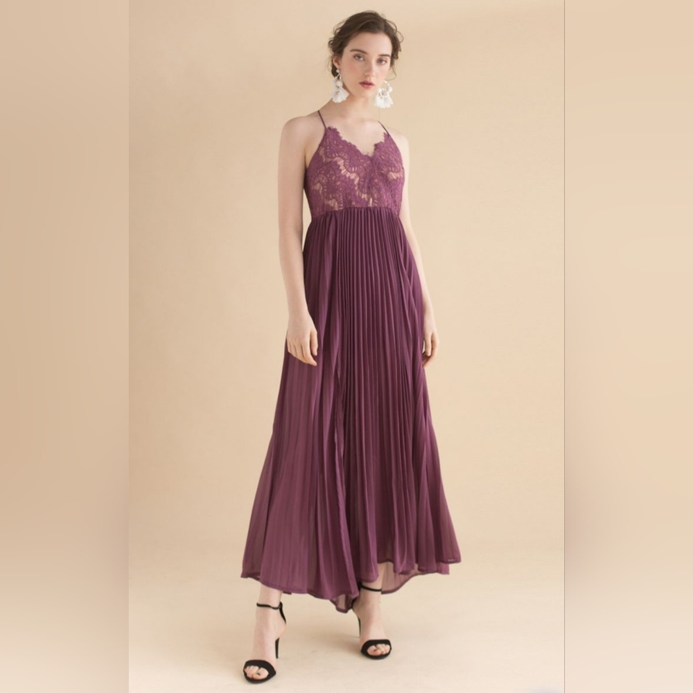 ChicWish Go Gracefully Lace Pleated Maxi Dress in Violet Size/ X-SMALL